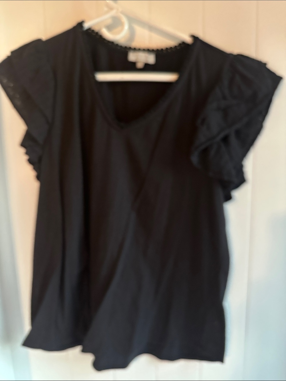 Black V-Neck Flutter Sleeve Blouse